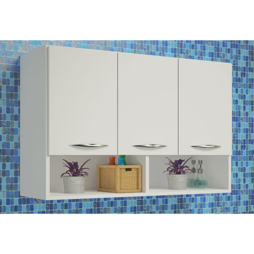 Armário Multiuso Aéreo 3 Portas Branco Suspenso Na Parede Para Lavabo Cozinha - Imagem 2