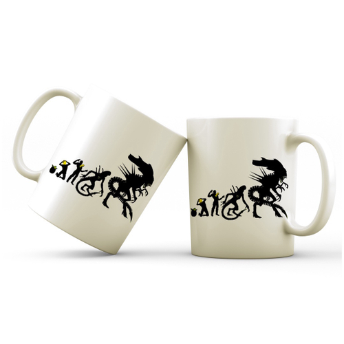 Caneca De Porcelana Evolução do Alien Desenho