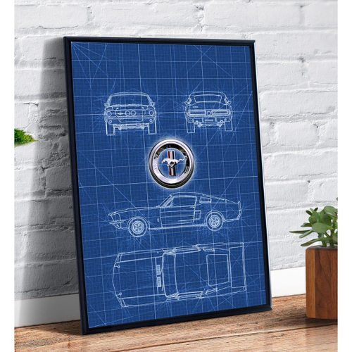 Quadro Decorativo Logo Mustang Carro Desenho Planta