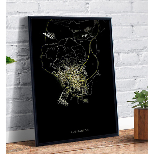 Quadros Decorativos Grand Theft Auto V Mapa Gta 5 30x63 cm