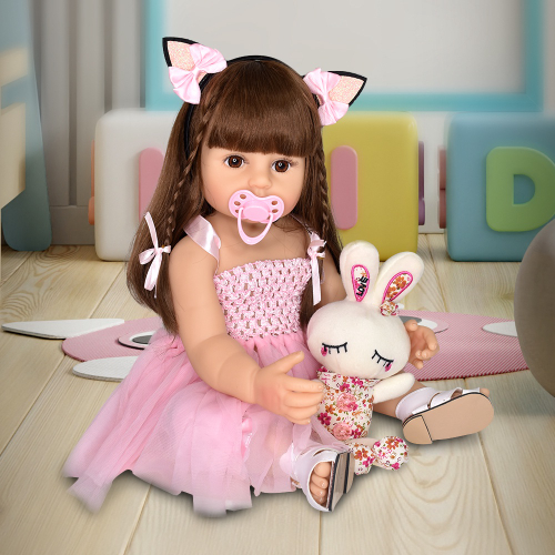 Boneca Bebê Reborn Keiumi Gatinha de 55cm 100% Silicone 