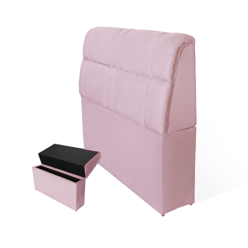 Cabeceira Baú Imperatriz Cama Box King 195 cm Suede Rosa Bebe - dl Decor