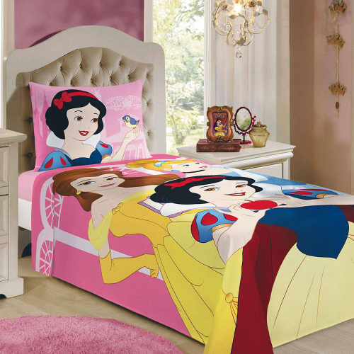 Jogo de Cama Infantil 2 Peças Disney Estampa Princesas Rosa