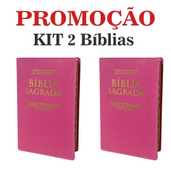 Kit 2 Bíblias Sagrada Letra Gigante c/ Harpa - Luxo - Pink e Pink - Tam - 14x21 cm Menor preço em Kit 2 Bíblias Sagrada Letra Gigante c/ Harpa - Luxo - Pink e Pink - Tam - 14x21 cm