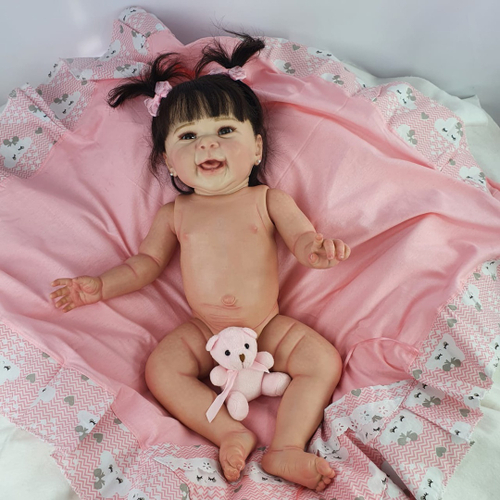 Boneca Bebê Reborn Abigail Sorrindo 48cm Corpo de silicone em