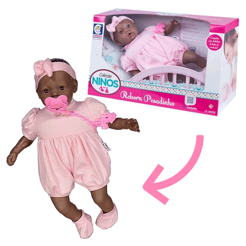 Boneca Bebê Negra Coleção Ninos Reborn - Cotiplas