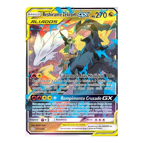 Carta Pokémon Original Aliados Pikachu e Zekrom Gx em Português