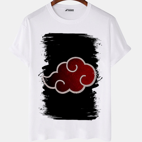 Camiseta Masculina Algodão Naruto Akatsuki Nuvem Vermelha