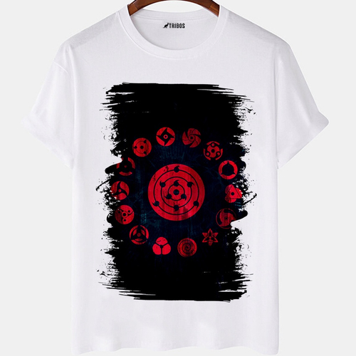 Camiseta masculina Naruto Todos Os Olhos Anime Arte Camisa Blusa Branca  Estampada