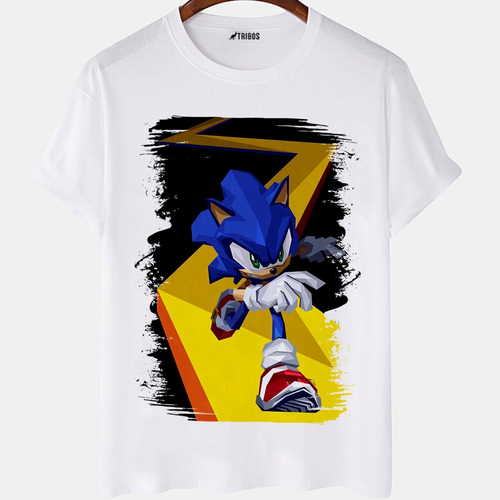 Camiseta Personagem Sonic Algodão Fio 30.1 Gola Redonda - Branco