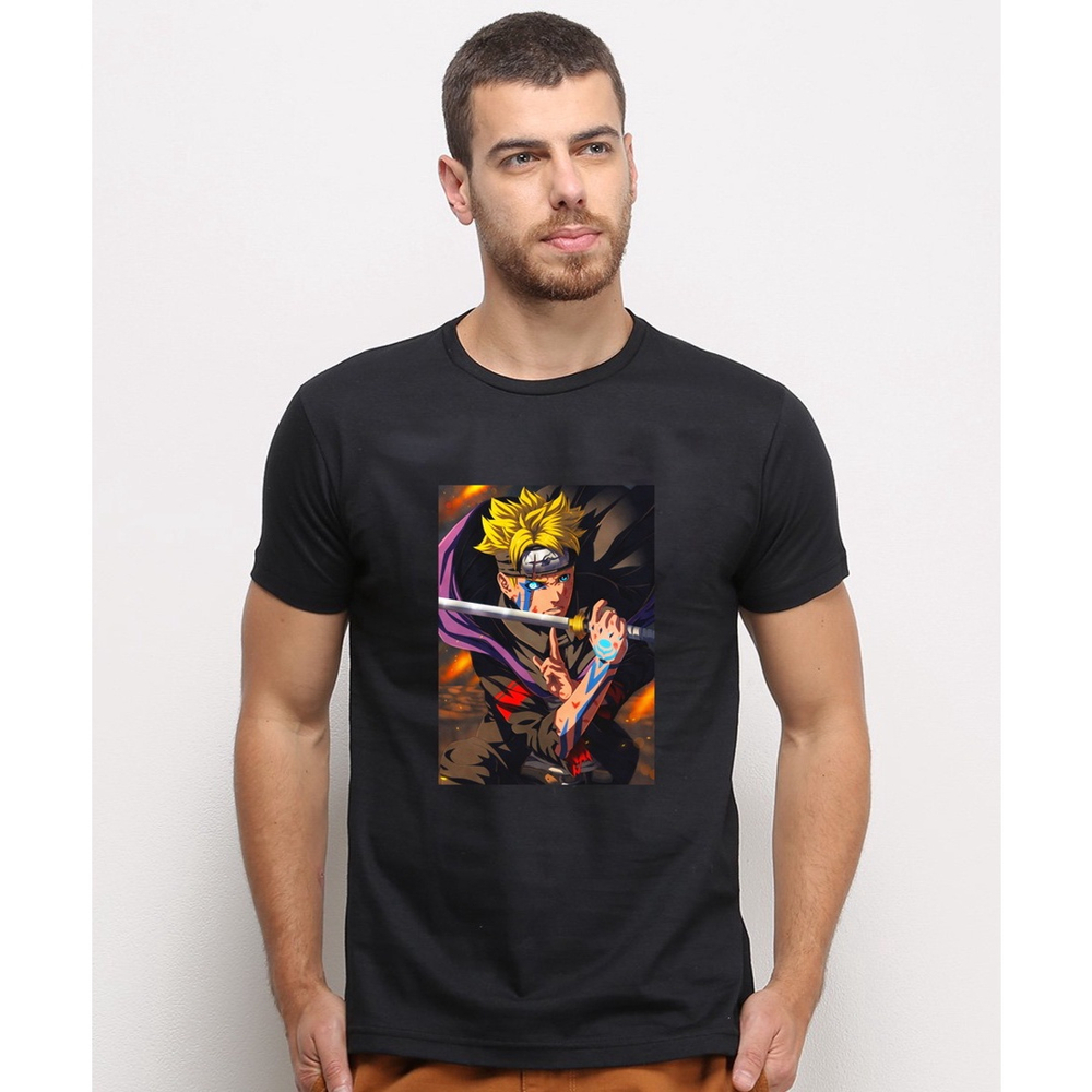 Camiseta masculina Preta algodao Boruto Karma Desenho Anime Otaku