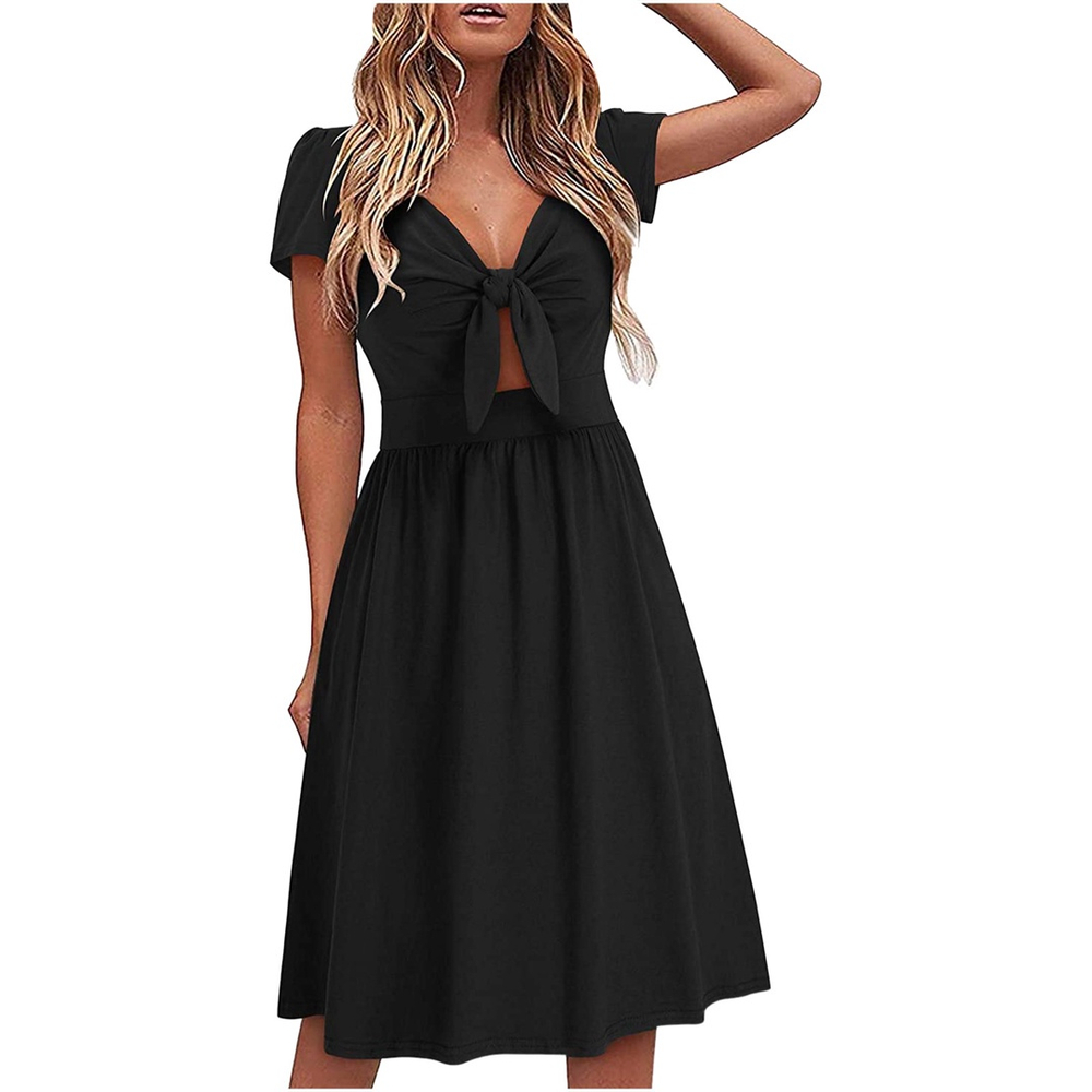 Vestido Feminino Casual Moda Decote Em V Manga Curta Arco Vestido Verão Impressão Vestidos Em 6040