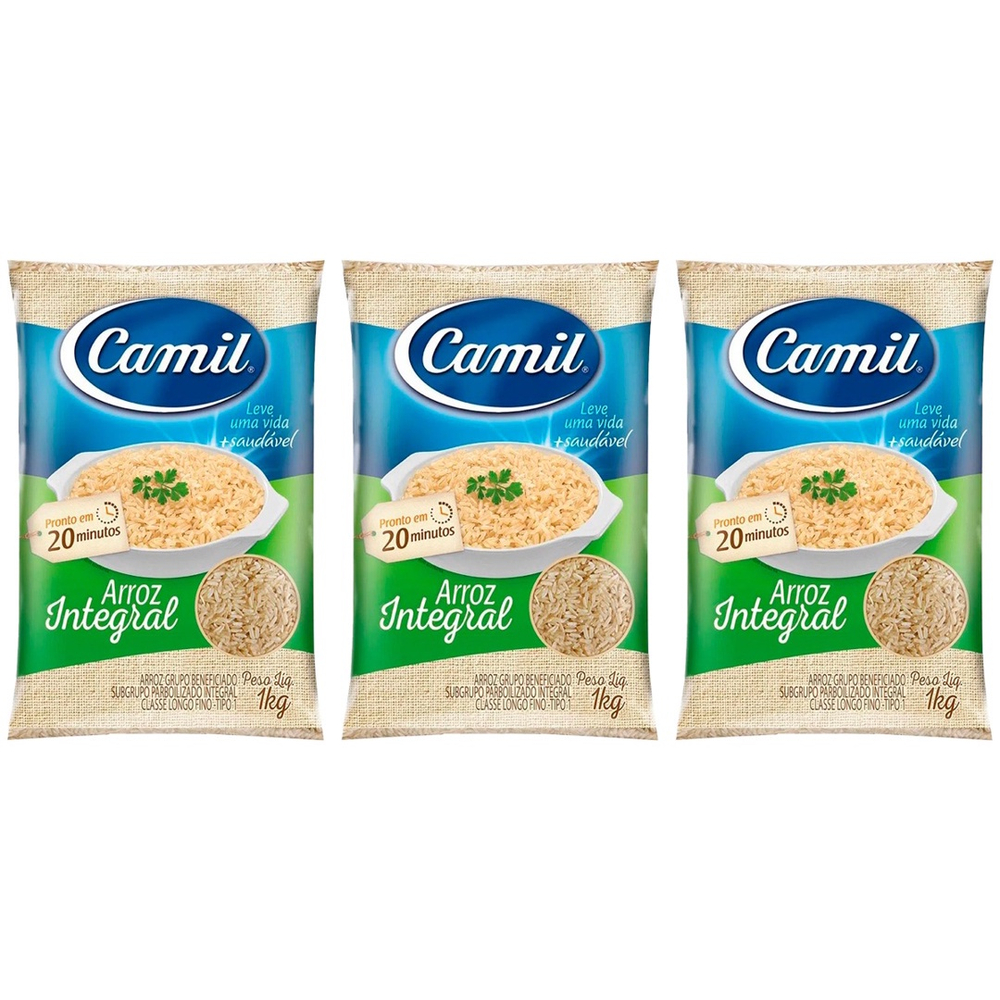 Kit 3 Arroz Integral Parboilizado 1kg Camil No Shoptime