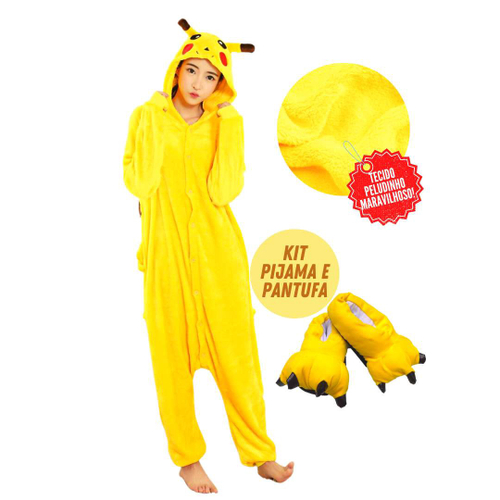 Pikachu Pokemon Fantasia Pijama Kigurumi Macacão Roupa Adulto A Pronta  Entrega