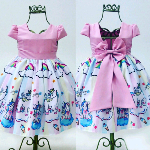 Roupa boneca reborn vestido unicornio iris laco de fita