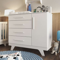 Cômoda de Bebê 1 Porta 4 Gavetas Retrô Móveis Peroba Branco Menor preço em Cômoda de Bebê 1 Porta 4 Gavetas Retrô Móveis Peroba Branco
