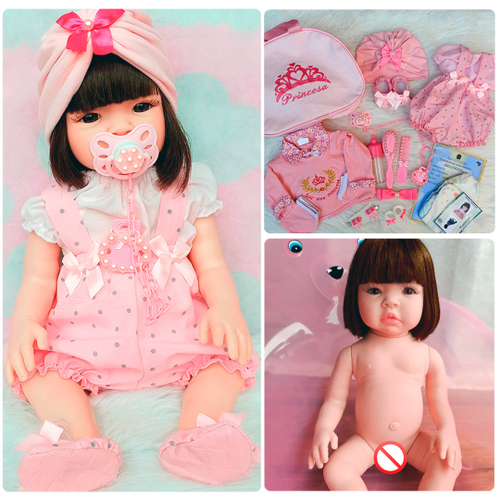 Bebe Reborn Menina Silicone Princesa Castanho Boneca Barata no Shoptime