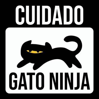 Placa em Poliestireno, Sinalize, Cuidado! Gato Ninja, Preto, 18x23cm