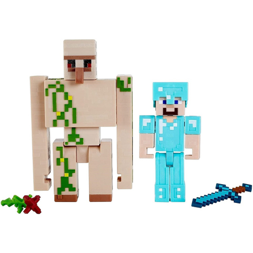 Boneco Blocos De Montar Steve Armadura Diamante Minecraft no Shoptime