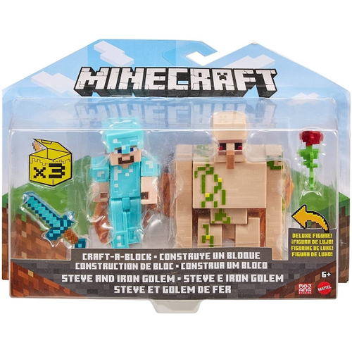 Boneco Blocos De Montar Steve Armadura Diamante Minecraft no Shoptime