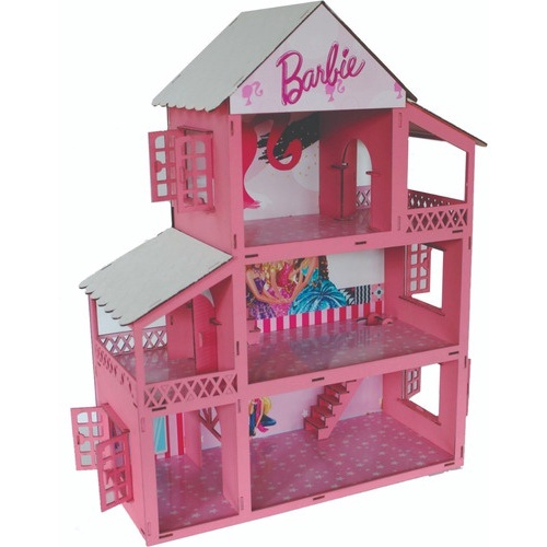 Casa Casinha Boneca Tema Barbie Madeira Mdf Pintado em Promoção na