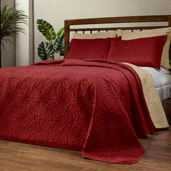 Menor preço em Kit Cobre Leito Casal Queen Felícia 03 Peças Tecido Dupla Face Ultrassonic - Vermelho