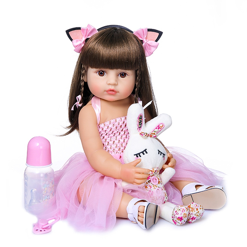 Boneca Bebê Reborn 100% Silicone Gatinha Com Mamadeira Chupeta E