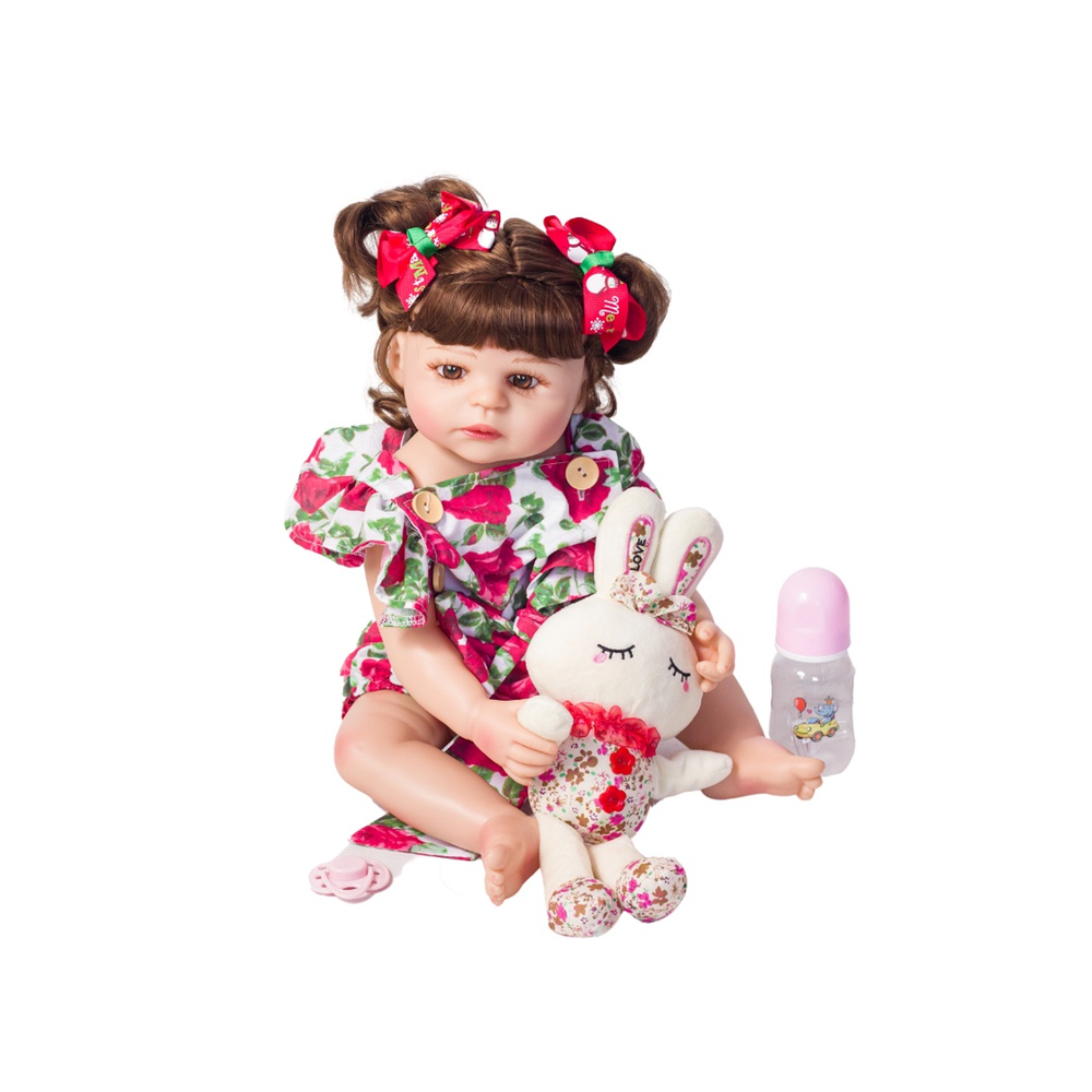 Brastoy Boneca Bebê Reborn Silicone Menina Olhos Castanhos Original 55cm