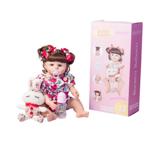 Brastoy Bebê Reborn Boneca Silicone Menina 55cm Olhos Castanho no Shoptime