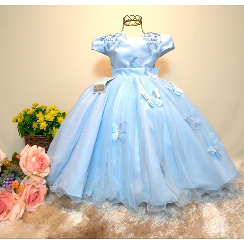 Vestido Infantil Social Azul Evangélico Cinderela Festa 4 a 16 em Promoção  na Americanas