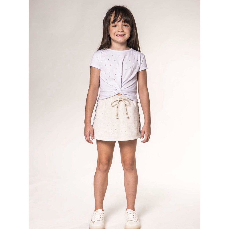 Short Saia em Moletom Cor Creme Tam 4 a 12 Kuki em Promo o na