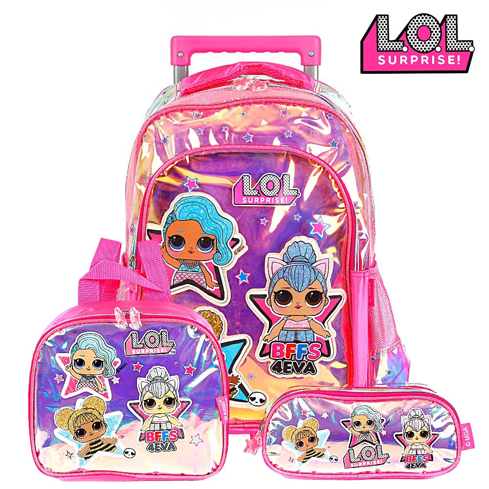 Kit Mochila Escolar Infantil Lol Bffs 4 Eva Com Rodinhas