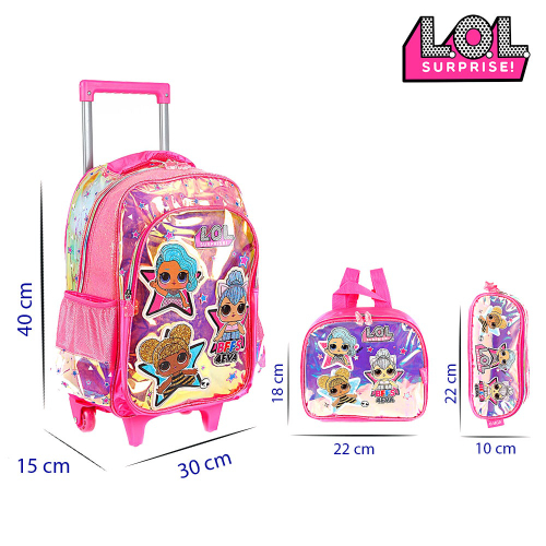 Kit Mochila Escolar Infantil Lol Bffs 4 Eva Com Rodinhas