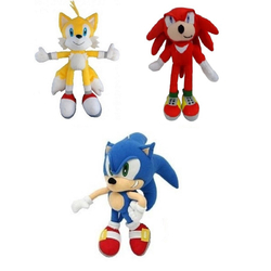 3 Bonecos Pelúcia Sonic Tails Knucles 35cm Antialérgico Menor preço em 3 Bonecos Pelúcia Sonic Tails Knucles 35cm Antialérgico