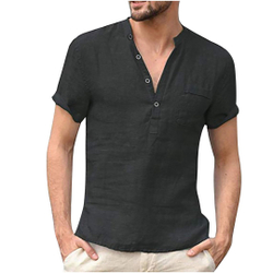Camisa de manga curta masculina verão casual moda linho camiseta masculina retrô stand-up é boa?