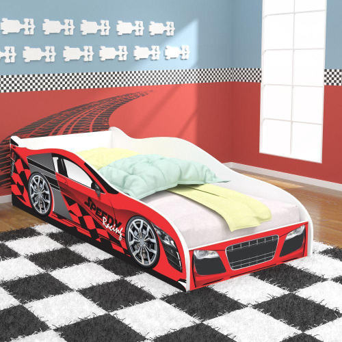 Cama Infantil com Grade de Proteção 100% MDF 49x75x153 cm Carro Drift Azul  - J & A Móveis