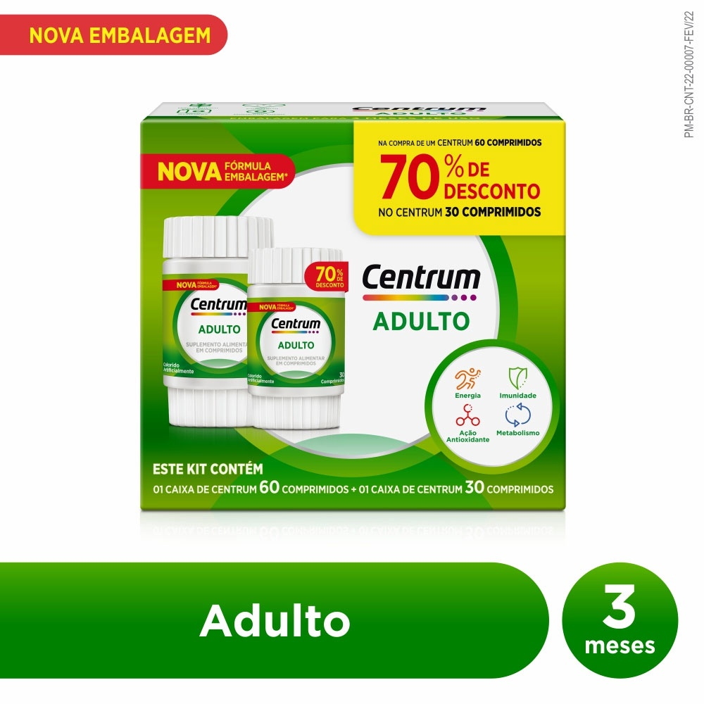 Kit Centrum Adulto Multivitamínico De A A Zinco 60 + 30Cpr Em Promoção ...