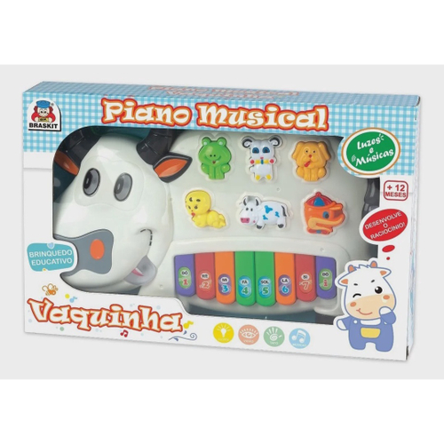 Piano Musical Vaquinha Teclado Infantil Bebe Braskit no Shoptime