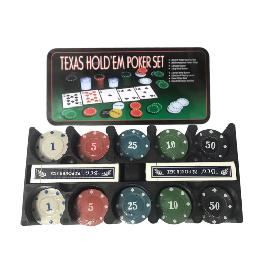 Brinquedo Jogo Texas Poker Set Lata com 200 fichas e 2 Baralhos