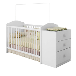 Berço com Cômoda e Suporte Mosquiteiro Satriani Móveis Estrela Branco Brilhante Menor preço em Berço com Cômoda e Suporte Mosquiteiro Satriani Móveis Estrela Branco Brilhante