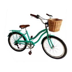 Bicicleta Aro 24 Retrô Vintage feminina com cesta vime Verde Menor preço em Bicicleta Aro 24 Retrô Vintage feminina com cesta vime Verde