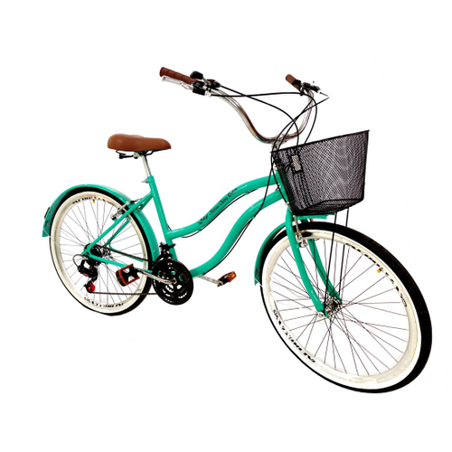 Bicicleta Aro 26 Retr Estilo Vintage Cesta met l Verde Agua em