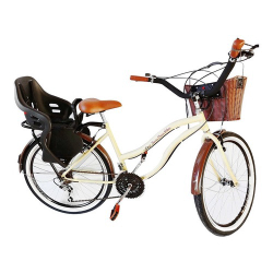 Bicicleta Aro 26 Retrô Com Cadeirinha Infantil Tras Bege Menor preço em Bicicleta Aro 26 Retrô Com Cadeirinha Infantil Tras Bege