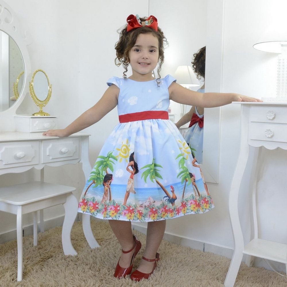 Vestido moana baby com manga 1 2 4 6 anos infantil