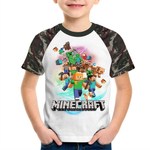 Camiseta Raglan infantil Minecraft Turma - Mangas Camuflada