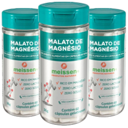 3 Malato de Magnésio (Magnésio Dimalato) Puro - 180 Capsulas - 2 x Dia - Meissen Menor preço em 3 Malato de Magnésio (Magnésio Dimalato) Puro - 180 Capsulas - 2 x Dia - Meissen