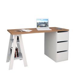Mesa Escrivaninha 3 Gavetas Self Castanho/Branco Appunto Móveis Menor preço em Mesa Escrivaninha 3 Gavetas Self Castanho/Branco Appunto Móveis