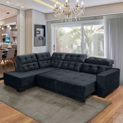 Menor preço em Sofá Canto Chaise E Retrátil 285 Cm 6 Lugares Sttilo Reclinável Mola D26 Suede Azul Escuro - SóSofá