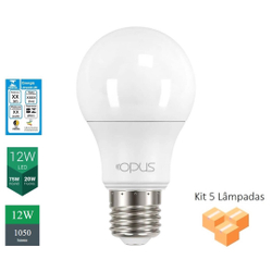 Menor preço em Kit 5 Lâmpadas Bulbo A60 12W 4000K E27 Bivolt Opus