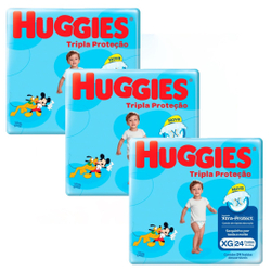 Kit 3 Pacotes Fralda Descartável Huggies Tripla Proteção xg Menor preço em Kit 3 Pacotes Fralda Descartável Huggies Tripla Proteção xg